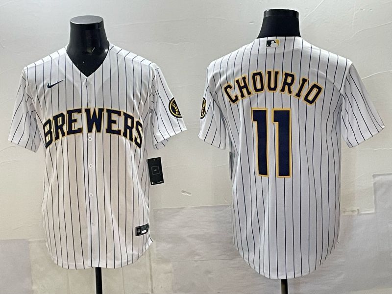 Men Milwaukee Brewers #11 Chourio White Stripe Nike MLB 2025 Jersey 01->milwaukee brewers->MLB Jersey